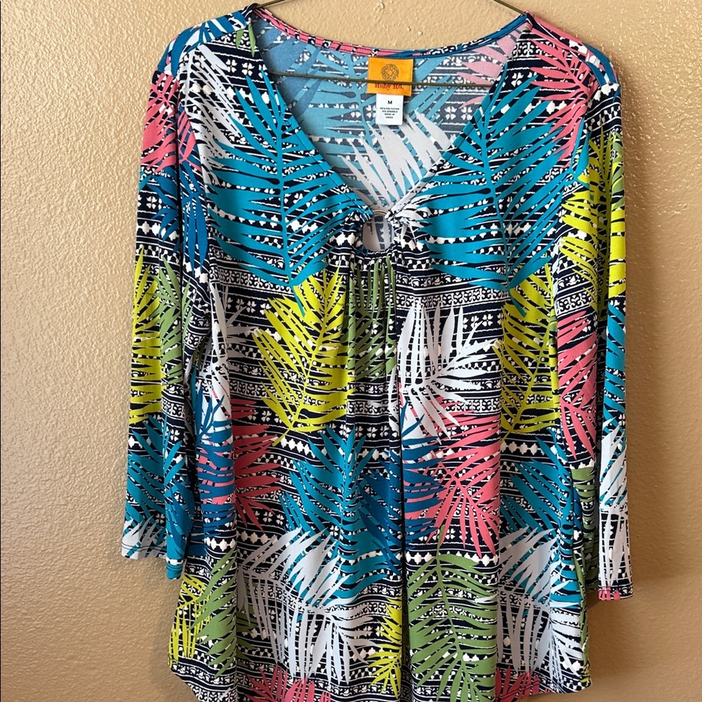 Ruby Rd. Vibrant Tropical Leaf Blouse - image 1